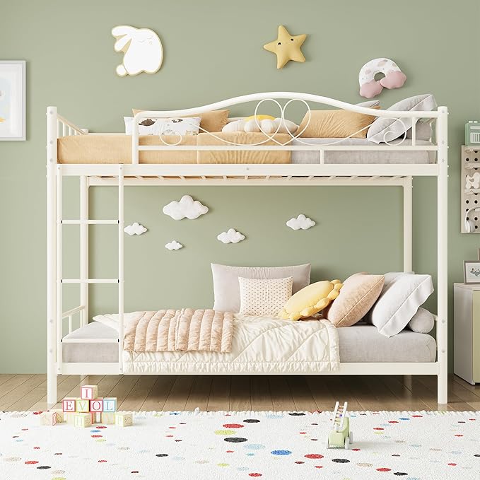 IDEALHOUSE Bunk Bed Twin Over Twin with Ladder & Full Safety Guardrail, Heavy Duty Metal Twin Over Twin Bunk Bed 400 Lbs Load Capacity, Space-Saving, Noise Free, No Box Spring Needed, Easy Assembly, C