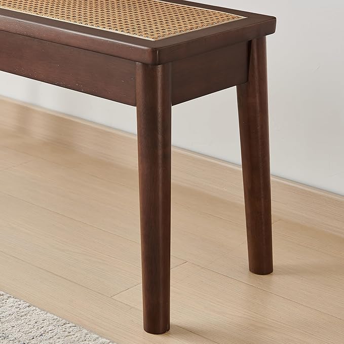 40" Wooden Dining Bench with Hand Woven Rattan Seat,Solid Wood Bench for Entryway,Living Room,Kitchen and Bedroom（Walnut，18" H