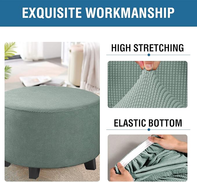 H.VERSAILTEX Ottoman Cover Stretch Ottoman Slipcover Round Ottoman Storage Cover Folding Stool Covers Furniture Protector Cover for Footrest Ottoman Fit Dia 30" - 41", Sage