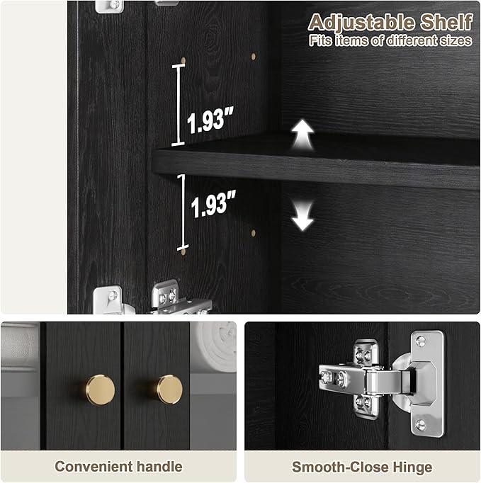 Arched Wall Cabinet, Bathroom Cabinet Wall Mount with Glass Doors & Adjustable Shelf, Floating Medicine Cabinet for Bathroom, Kitchen, Living Room Storage, Black