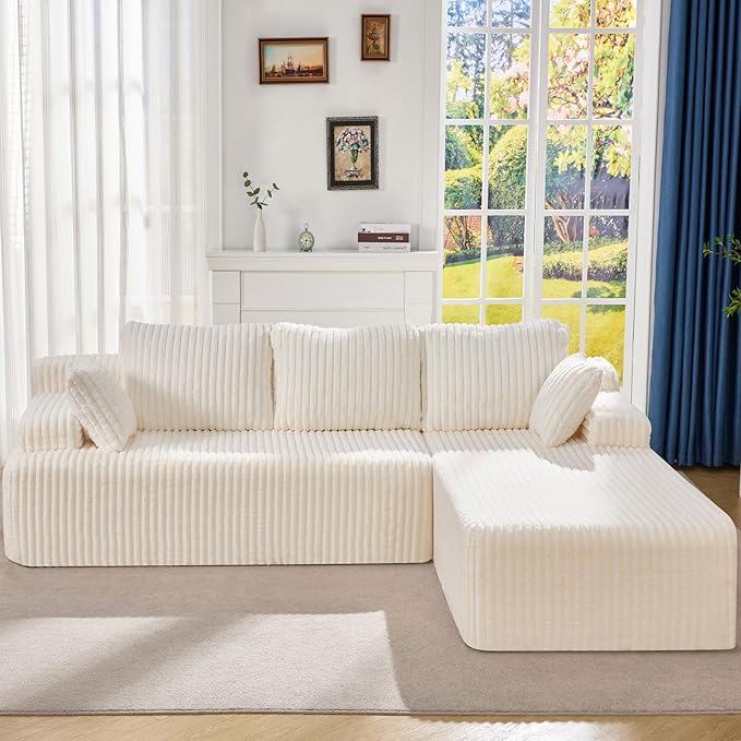 Hobestluk Modular Sectional Sofa Boneless Couch L-Shape Couch 3 Seat Modular Couch Memory Foam Sectional Couches for Living Room Furniture, Cloud Couch with Oversized Chaise (108" Right Facing Chaise)
