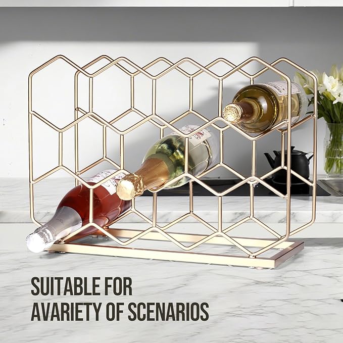 Countertop Wine Rack - 14 Bottle Freestanding Modern Gold Metal Small Wine Rack - Tabletop Wine Holder Stand for Cabinet, Pantry, Wine Bottle Storage (Large Size-Gold)