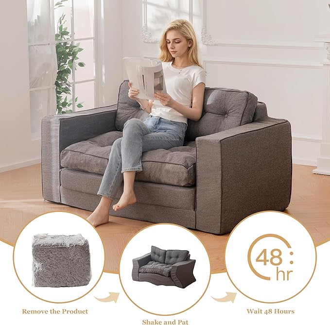 YOSHOOT Loveseat Sleeper Sofa,55" Convertible Sofa Bed Couch Futon Couches for Living Room,3-in-1 Pull Out Floor Couch with Backrest and Pillows, Dark Grey