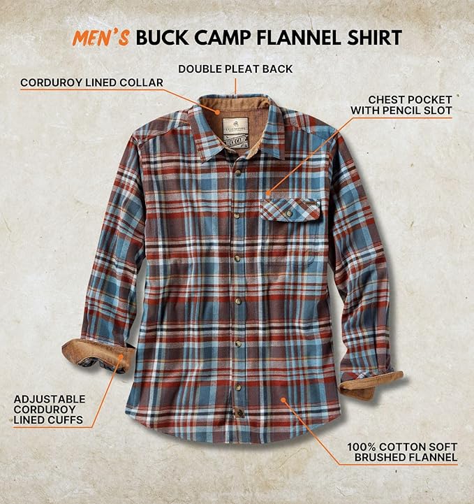 Legendary Whitetails Mens Long Sleeve Button Down 100% Cotton Flannel Shirt