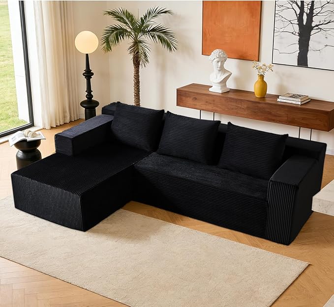 ANONER 103” Modular Sectional Sofa - L Shaped Upholstered Cloud Couch, Free Combination Deep Seat Corner Sofa, Sectional Couches for Living Room, Modern Minimalist Couch, Black