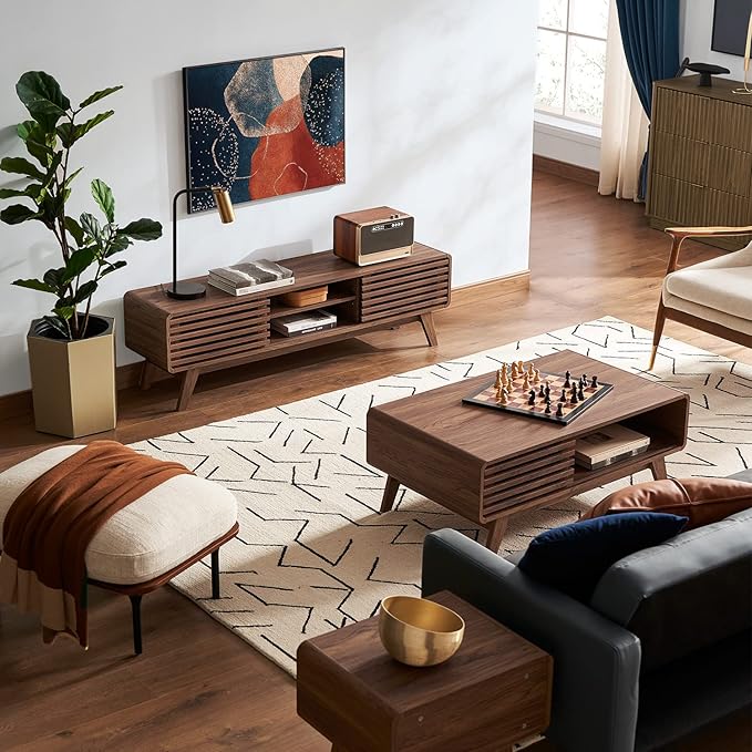 mopio Ensley TV Stand, Mid Century Modern for 55/60/65 inch TV, Farmhouse TV Stand, Entertainment Center with Storage, TV and Media Console for Living Room (Walnut, 59 inch Low)