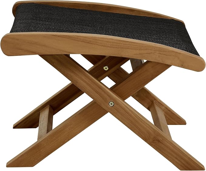 Modway Vienna Outdoor Patio Teak Wood Folding Ottoman in Natural Black