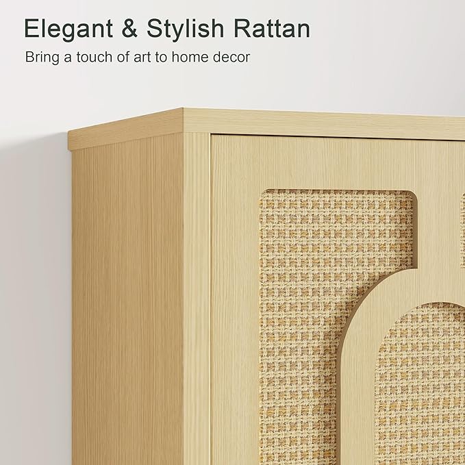 VECELO Rattan Bathroom Wall Cabinet, Medicine Cabinets with Adjustable Shelves, Wall Mounted Above Toilet Storage Organizer for Bathroom, Kitchen, Entryway