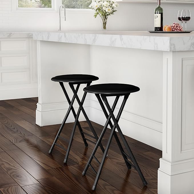 Lavish Home Folding Stool - Set of 2 Counter Height Bar Stools – 24-Inch Backless Folding Chairs with 225lb Capacity for Kitchen, Rec Room, or Game Room (Black)