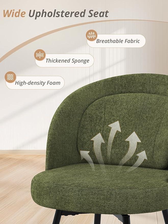 LUE BONA 26''H Swivel Bar Stools Set of 4, Counter Height Bar Stools with Backs, Lumbar Pillow and Black Metal Frames, Upholstered Modern Barstools for Kitchen Island, Chenille Farbic, Green