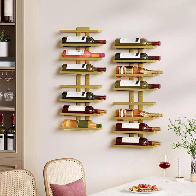 Hoctieon 2-Set 8 Tier Wall Mount Wine Rack (16 Tiers), Wall Racks for Wine Bottles Display and Storage, Hanging Bottle Organizer for Living Room, Dining Room, Wine Cellar, Bar, Quartz Green