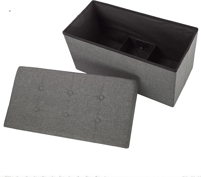 Lavish Home Folding Storage Ottoman - Set of 2 30-Inch Folding Tufted Footrest, Linen Chest, or Bench with Removable Bin for Living Room, Bedroom, or Dorm (Dark Gray)