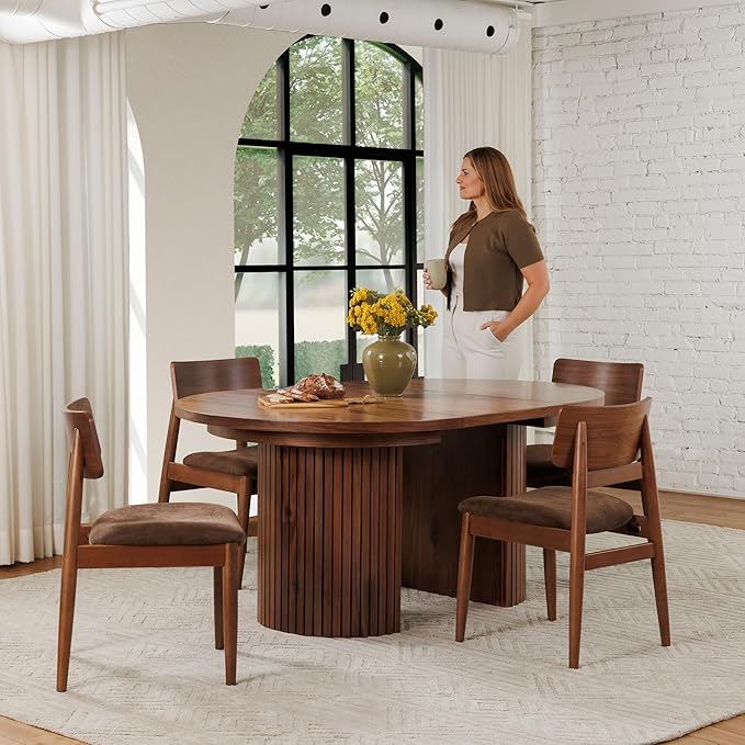 Transformer Table - Solid Wood Extendable Round Dining Table Set, Expandable Dining Table, Elegant and Functional Design, Perfect for Dining Room, Royal Brown (Table + 4 Chairs)