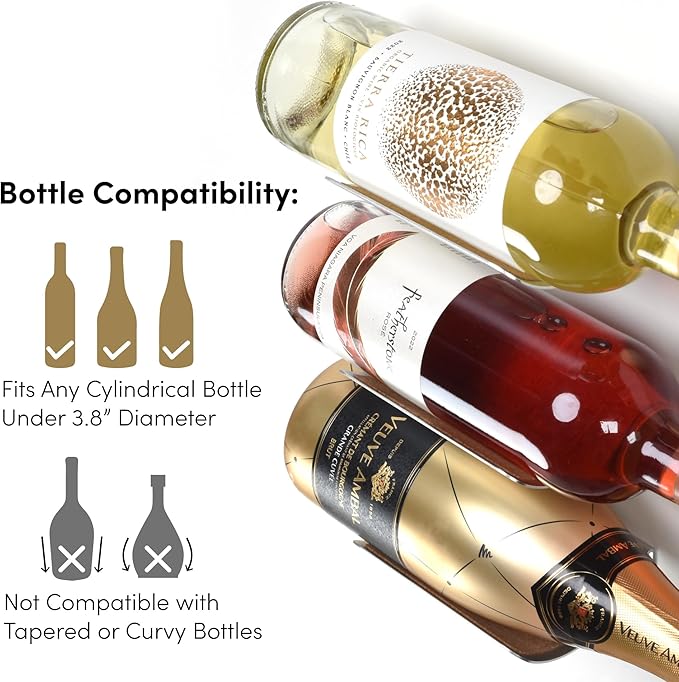 xympo Wall Mounted Wine Rack Set – 6-Piece Aluminum Bottle Holders with Non-Slip Cork Pads for Secure Storage