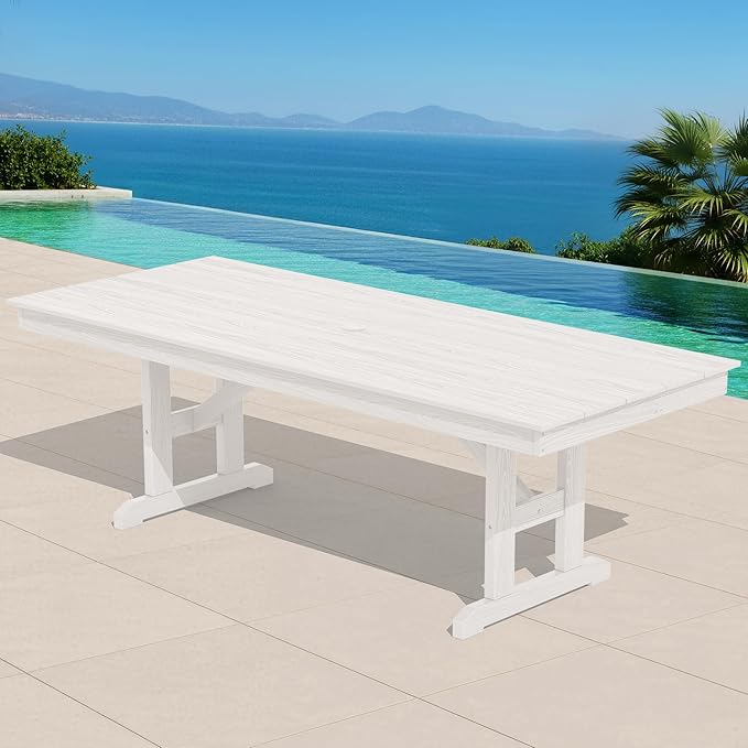 SERWALL Outdoor Large HDPE Dining Table, 84" Rectangular Dining Table for 6-8 Person, All Weather HDPE Outdoor Furniture for Backyard, Garden, White