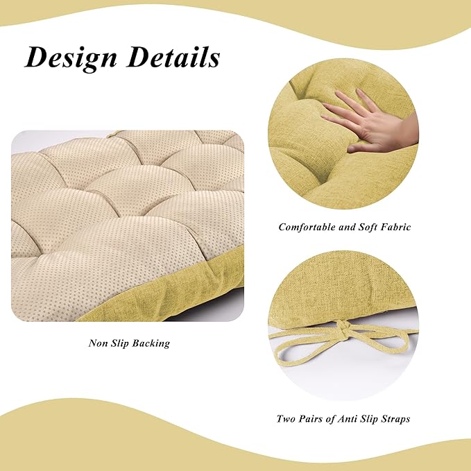 Bench Cushion for Indoor Furniture 48 x 19 inch Rectangle Bench Seat Cushion for Bay Window Entryway Bench Thick Textured Chair Cushion with Non-Slip Backing 1 Pack, Yellow
