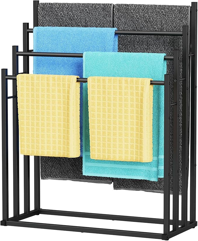 Honiter Towel Racks for Bathroom, 4 Tier Wide Towel Drying Rack Outdoor, Free Standing Towel Rack, Pool Towel Blanket Stand and Display Rack for Oversized Bath Towels