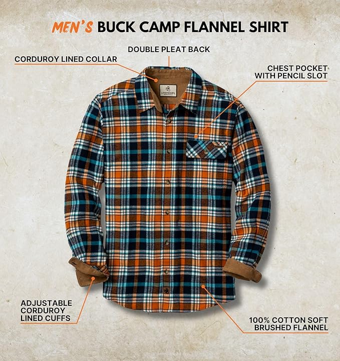 Legendary Whitetails Mens Long Sleeve Button Down 100% Cotton Flannel Shirt