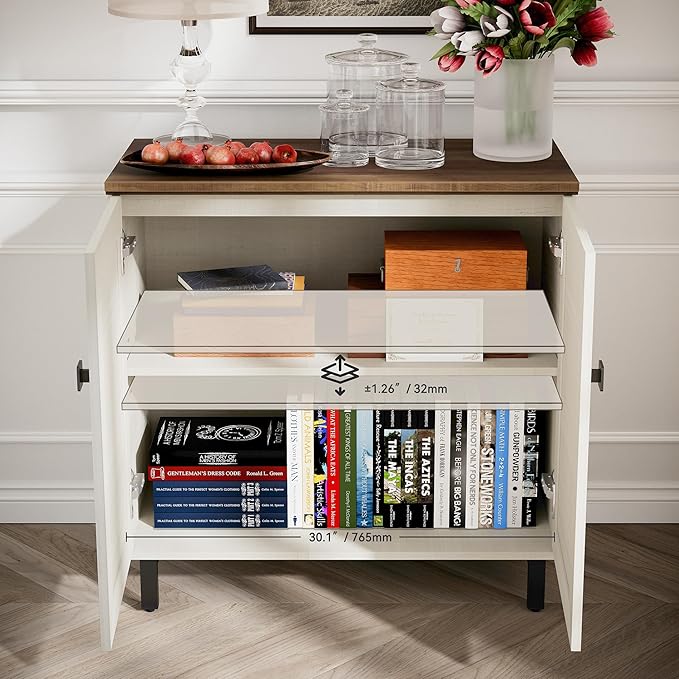 FENSULN Buffet Sideboard Cabinet Farmhouse Modern 3 in1 Storage Cabinet with Adjustable Shelves for Kitchen, Coffee Bar, Living Room, White