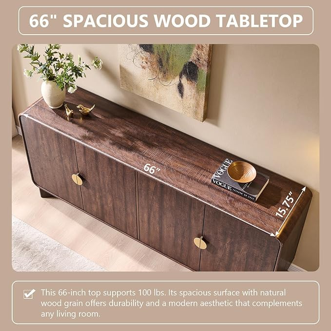 IFGET 70" Modern TV Stand for TVs Up to 80 inches, 30" Tall Entertainment Center with Storage and Adjustable Shelves, TV Console with Curved Profile Design, Media Console for Living Room, Brown