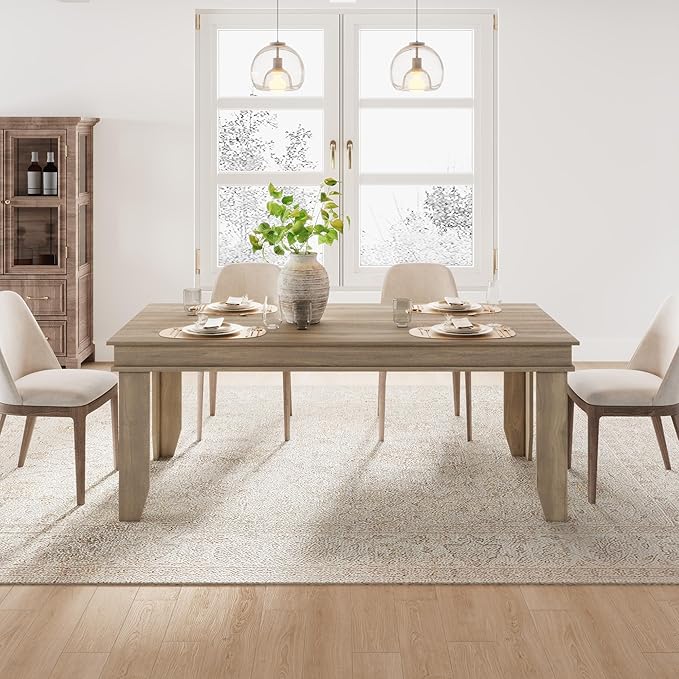 GarveeHome Farmhouse Dining Table for 6-8 People, 71 in Long Kitchen Tables with Wooden Sturdy Frame, 6 ft Large Rectangular Dinner Table for Dining Room, Kitchen, Natural Oak, 71" Non-extendable