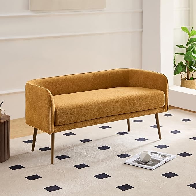 Bedroom Bench with Low Back,Inside Metal Frame, Extra Seat for Living Room,Entryway or Dinning Bench (Yellow) …