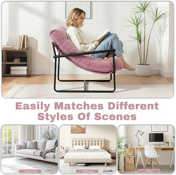 Modern Accent Chair Set of 2, Living Room Chair with Metal Frame,Upholstered Arm Chair with Soft Cushion for Bedroom Lounge Reading Room (Pink)