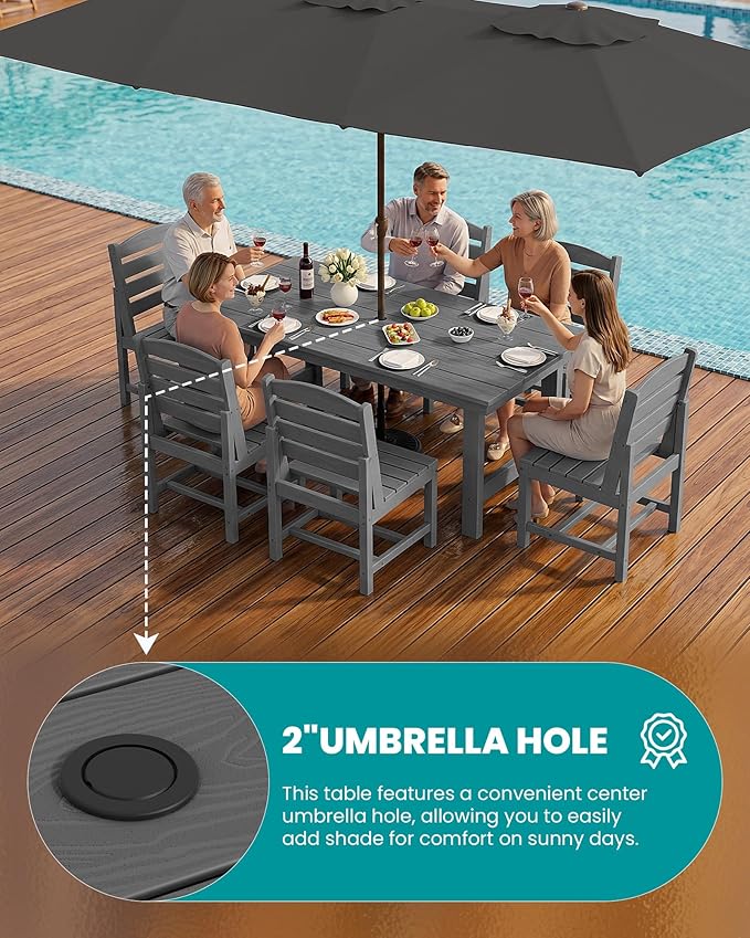 SERWALL Patio Dining Sets for 6 Person, HDPE Dining Set with 6 Armless Chairs, Gray
