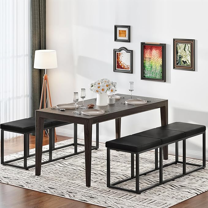 HOOBRO Dining Bench, Dining Room Bench with PU Leather Upholstered Seat, for Kitchen, Living Room, Hallway, Kitchen, Entryway, Bedroom, Black BB46CD01