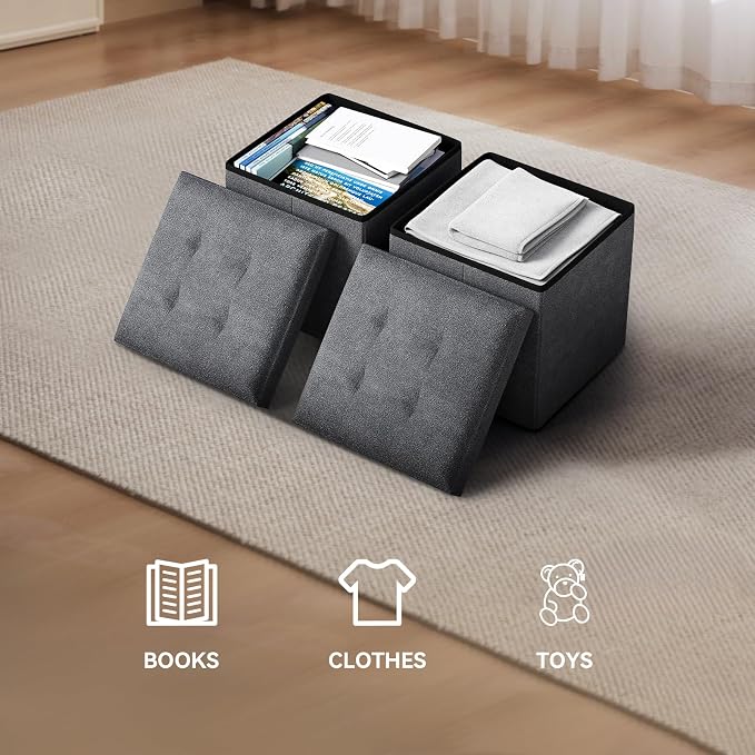 Storage Ottoman Bench, 15 Inch Ottoman Foot Rest, End of Bed Bench, Storage Chest for Living Room, Bedroom, Entryway, Gray