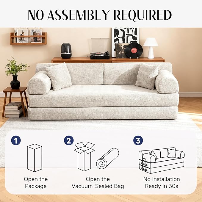 78.8" Convertible Sofa Bed with Detachable Arm Pillow, 6-in-1 Sectional Couches for Living Room, Corduroy Boneless Couch, Sleeper Loveseat Couch Bed, No Assembly, Light Camel Couch