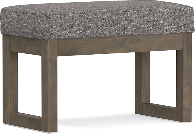 SIMPLIHOME Milltown Small Ottoman Bench - 27" Wide x 18" High Upholstered Tweed Look Fabric Rectangle Footstool Ottoman in Pebble Grey, Contemporary Bench for Bedroom with Cushioned Seat, Assembled