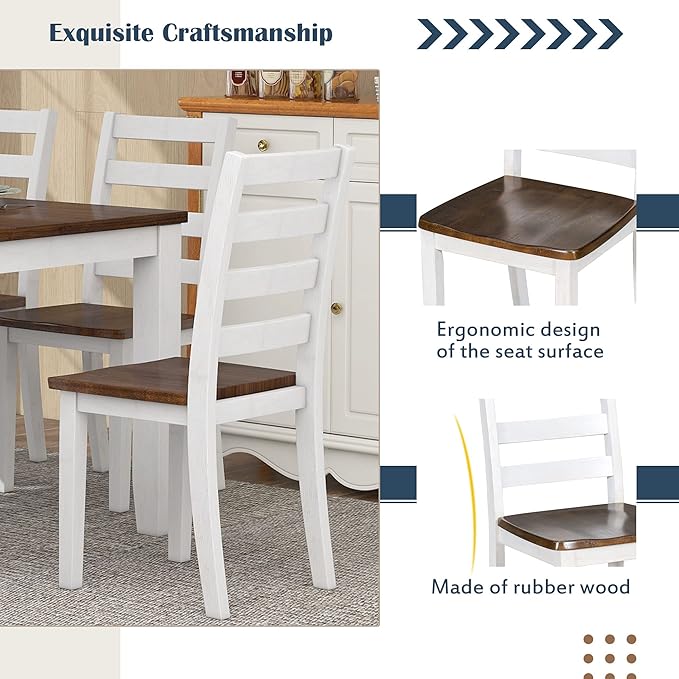 Harper & Bright Designs Rustic Style 6-Piece Dining Room Table Set with 4 Ergonomic Designed Chairs & a Bench (Walnut + Cottage White)