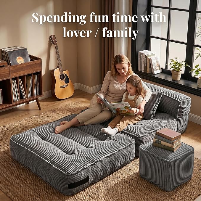 Folding Sofa Bed, Convertible Sleeper Chair with Pillow Foldable Mattress with Back Support, Portable Fold Out Chair Bed Comfy Floor Couch Lounge for Living Room Bedroom Apartment Single