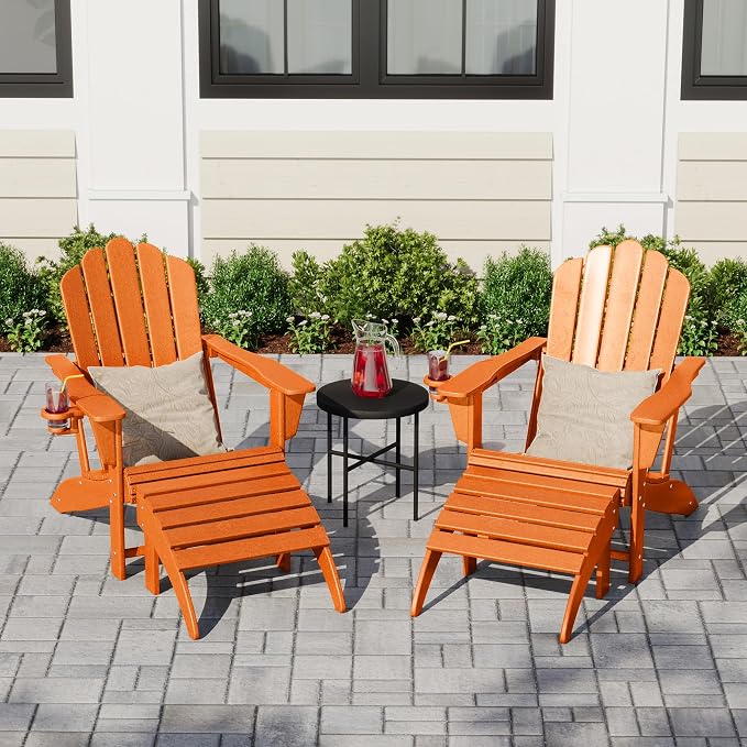 Costaelm Adirondack Chair Footrest Foldable Ottoman, Folding Ottoman Outdoor Foot Rest for Patio Waterproof, Adirondack Ottoman Outdoor, Orange