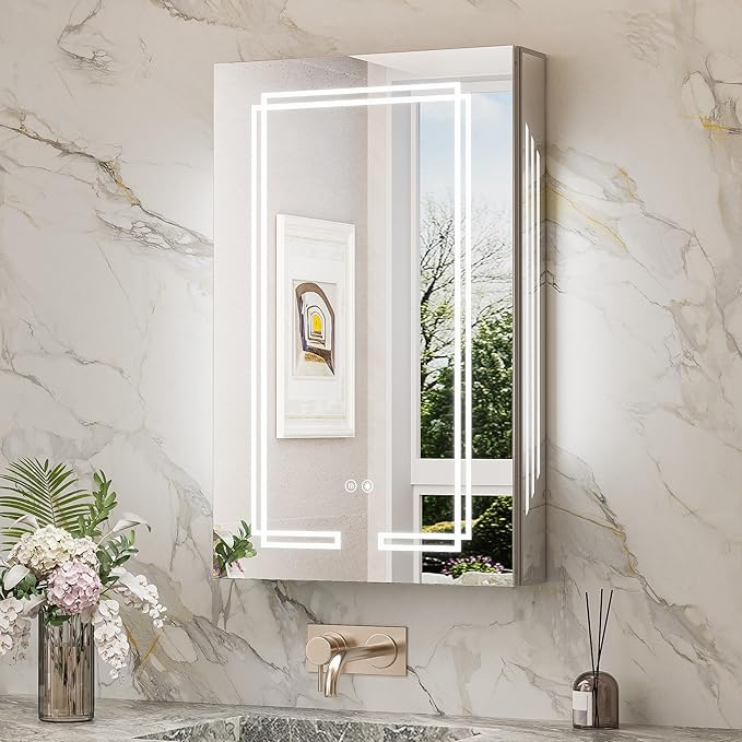 TokeShimi 20x32 Inch Lighted Medicine Cabinet, LED Medicine Cabinet with Lights, Wall-Mounted Bathroom Cabinet Mirror with 3 Color Temperature, Anti-Fog, CRI 80+, Memory Function, Tempered Glass