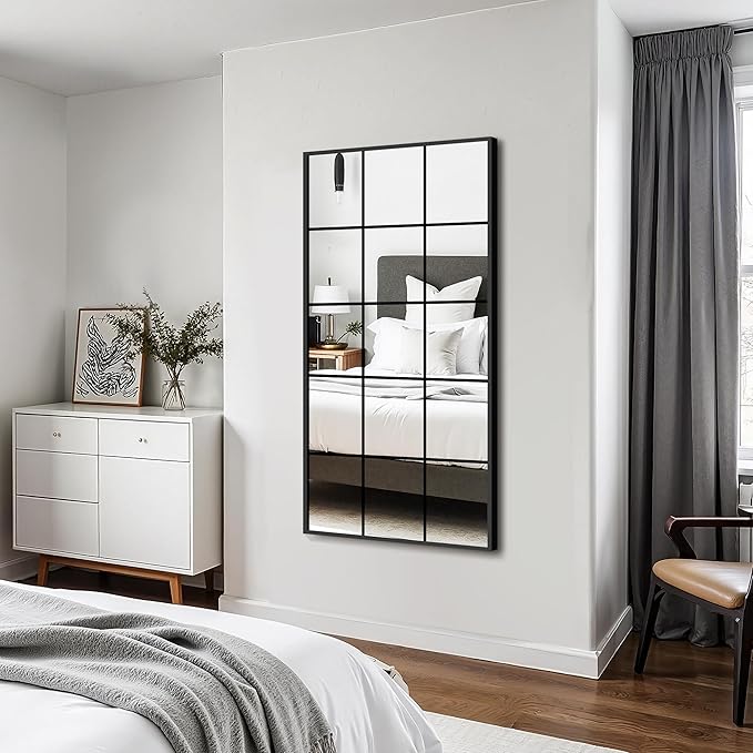 Window Mirrors for Wall Decor, Large Wall Mirrors Decorative Window Pane 28 x 55, Rectangular Metal Framed Wall Mounted Mirrors for Bedroom, Living Room, Dining Room, Entryway, Bathroom