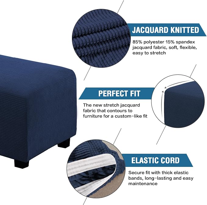 H.VERSAILTEX Ottoman Cover Slipcover Rectangle Fit Length 29"-34" Footrest Sofa Slipcovers Stool Cover Footstool Protector Covers Feature Stretch Thick Soft Jacquard Fabric Removable Washable - Navy