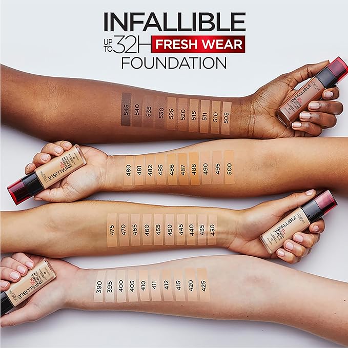 L'Oreal Paris Makeup Infallible Up to 32 Hour Fresh Wear Lightweight Foundation, 455 Natural Buff, 1 Fl Oz, Packaging May Vary
