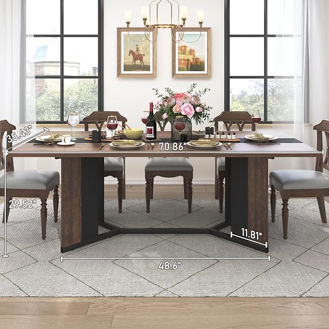 Hlivelood 70Inch Large Dining Table for 4 6 People,Wooden Rectangular Kitchen Table W/Waterproof Tabletop,Large Rectangle Furniture W/Adjustable Legs,Brown Dinner Table for Kitchen Dining Room(71IN)