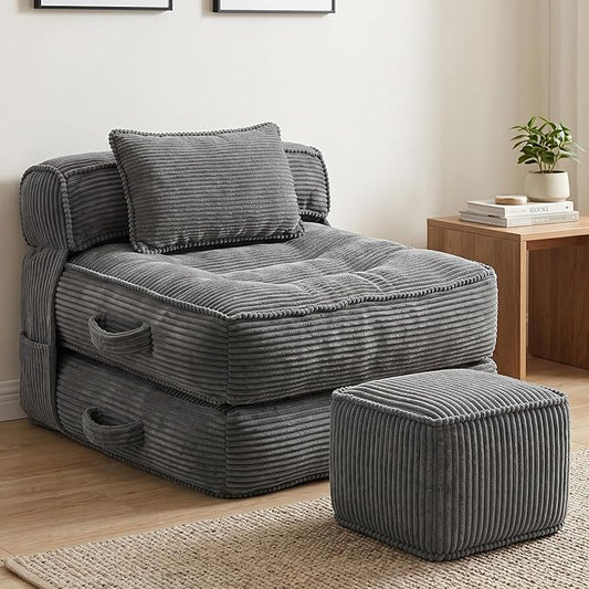 Folding Sofa Bed, Convertible Sleeper Chair with Pillow Foldable Mattress with Back Support, Portable Fold Out Chair Bed Comfy Floor Couch Lounge for Living Room Bedroom Apartment Single