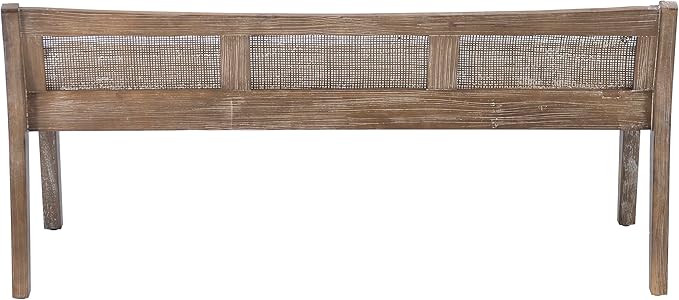 Kasi Brown Low Back Cane Bench with Beige Upholstered Seat by Powell