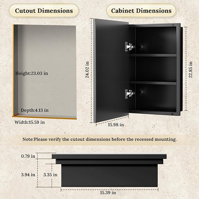 16"X24" Bathroom Medicine Cabinet with Mirror, LED Lighted Medicine Cabinet with Anti-Fog, 3 Colors Temperature Stepless Dimmable, Metal Cabinet for Storage and Mordern Decor, Black
