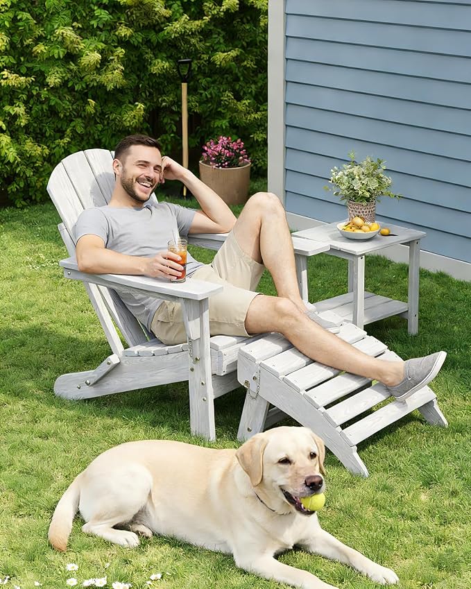 GarveeLife Folding Adirondack Ottoman Set of 2 for Adirondack Chair, HDPE All-Weather Footrest for in/Outdoor Patio Deck Backyard, White