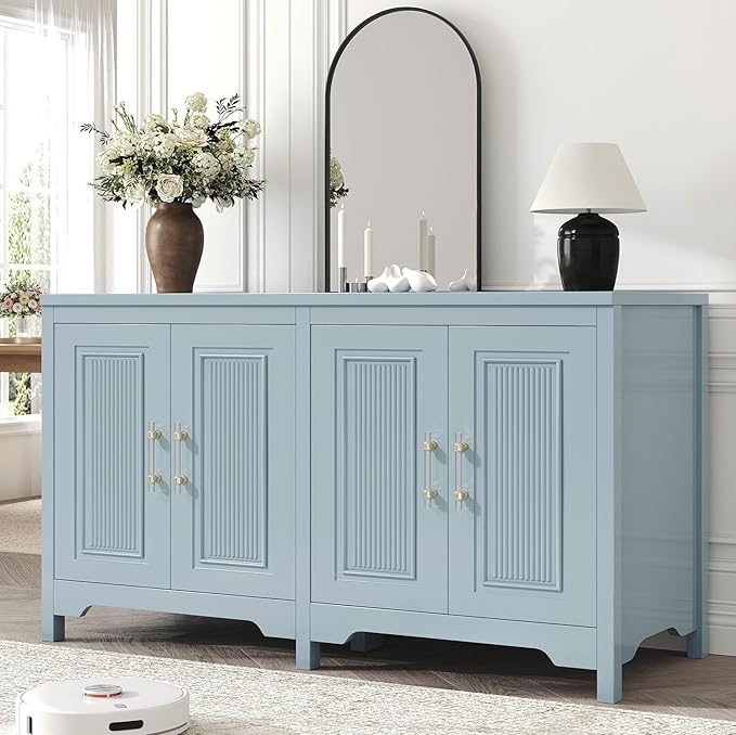 Jocoevol Sideboard Buffet Cabinet with Storage, 55" Kitchen Buffet Cabinet, Modern Farmhouse Coffee Bar Cabinet, Sideboard Cabinet with Shelves & Doors for Kitchen Living Room, Slate Blue