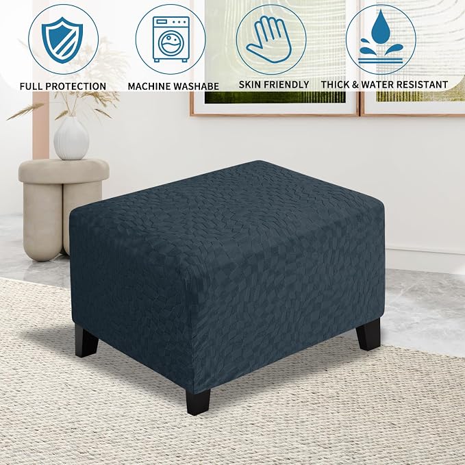 ZNSAYOTX 2026 Rectangle Ottoman Cover (L:28"-34") Super Stretch Soft Footrest Slipcover Form Fit, Universal Folding Foot Stool Covers with Non-Slip Elastic Band, Fashion Jacquard Texture, Dark Grey