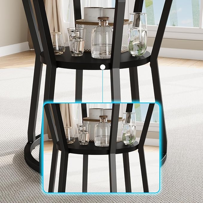 GarveeHome 47 Inch Round Dining Table with Storage Shelf, Farmhouse Circle Kitchen Table for 4-6, Space-Saving Wood Top, Metal Legs, for Kitchen, Dining & Living Room, Apartment, Table Only-Black Wood