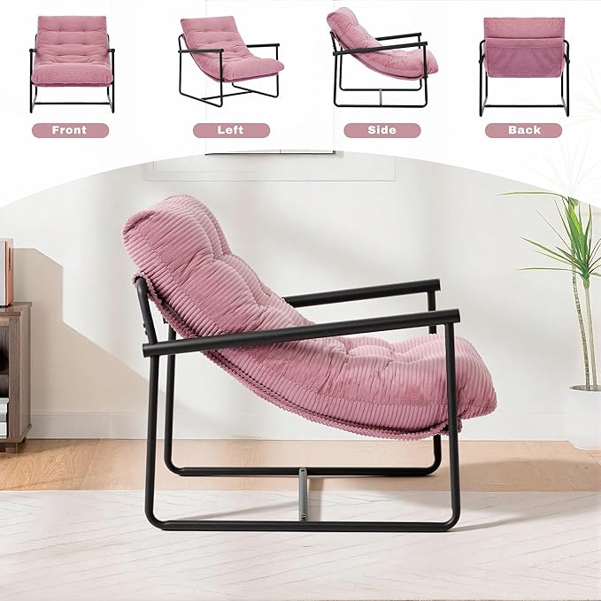 Modern Accent Chair Set of 2, Living Room Chair with Metal Frame,Upholstered Arm Chair with Soft Cushion for Bedroom Lounge Reading Room (Pink)