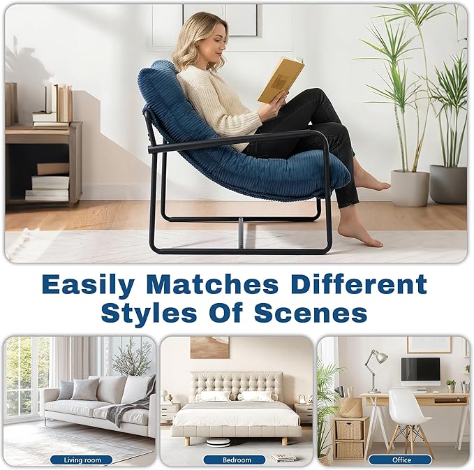 Modern Accent Chair for Living Room,Arm Chair with Metal Frame,Upholstered Armchair with Soft Cushion for Bedroom Lounge Reading Room (Blue)