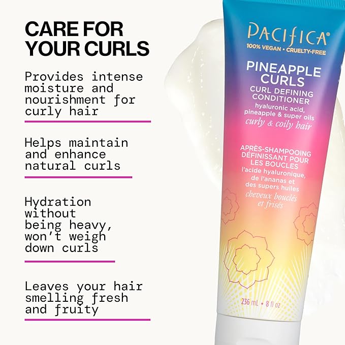 Pacifica Pineapple Curls, Curly Hair Shampoo & Conditioner Set – Strand Defining Care for Wavy & Coily Hair – Reduces Frizz – Sulfate Free Clean Beauty Dermatologist Tested, Vegan & Cruelty-Free